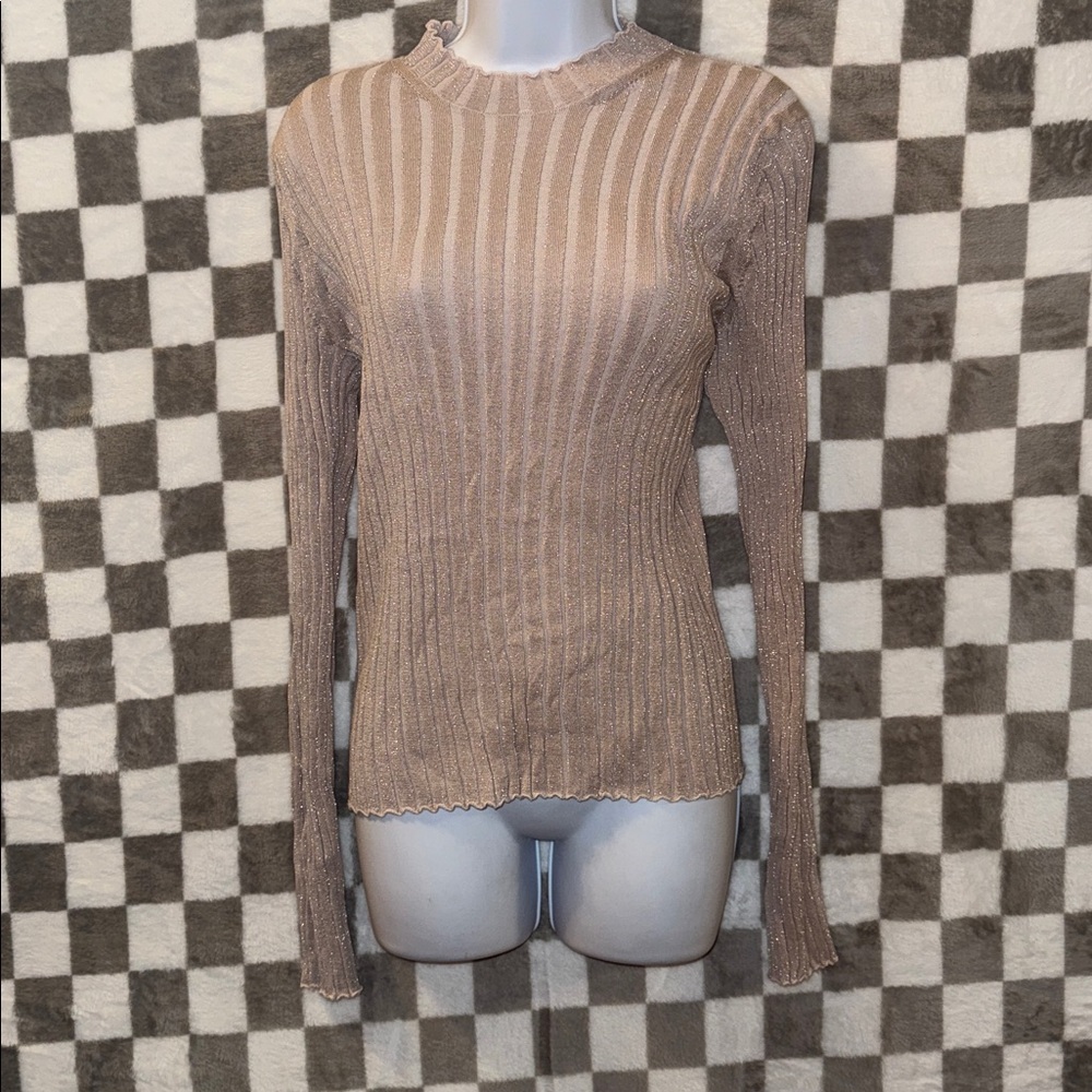 Vince Glitter Ribbed Women’s Long Sleeve Shirt Crew Neck Size XL/Extra Large